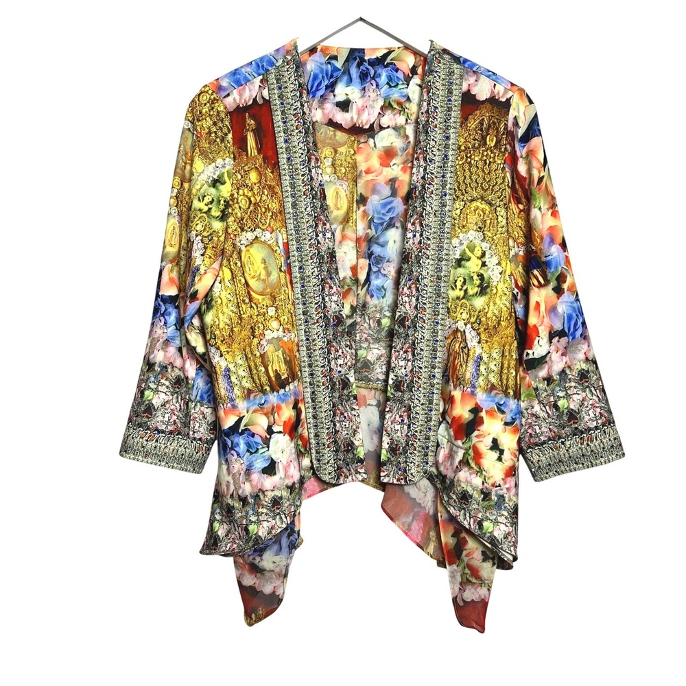 CAMILLA Luxury Crystal Badass Basilica Silk Waterfall Kimono Jacket No Tag XS-S
